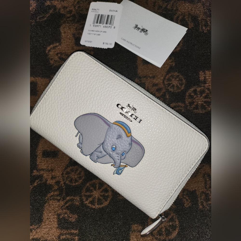 Disney X Coach Medium Zip Around Wallet With Dumbo